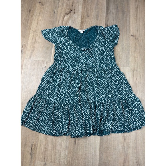 American Eagle Outfitters Dresses & Skirts - American Eagle Womens Teal Green Ditsy Floral Tiered Babydoll Mini Dress Size M